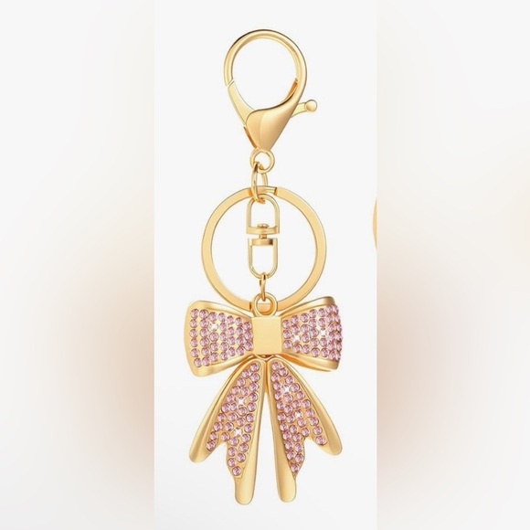 Accessories - Sparkly Gold Plated Pink Rhinestone Bow Keychain